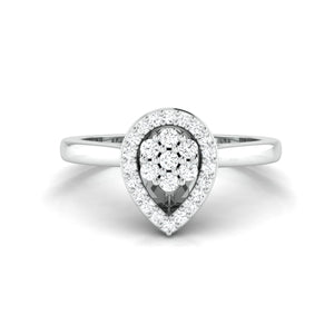Pressure-set Solitaire Look Pear Shape Platinum Ring with Diamonds for Women JL PT 972