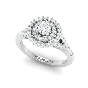 25-Pointer Double Halo Platinum Solitaire Engagement Ring for Women JL PT 978
