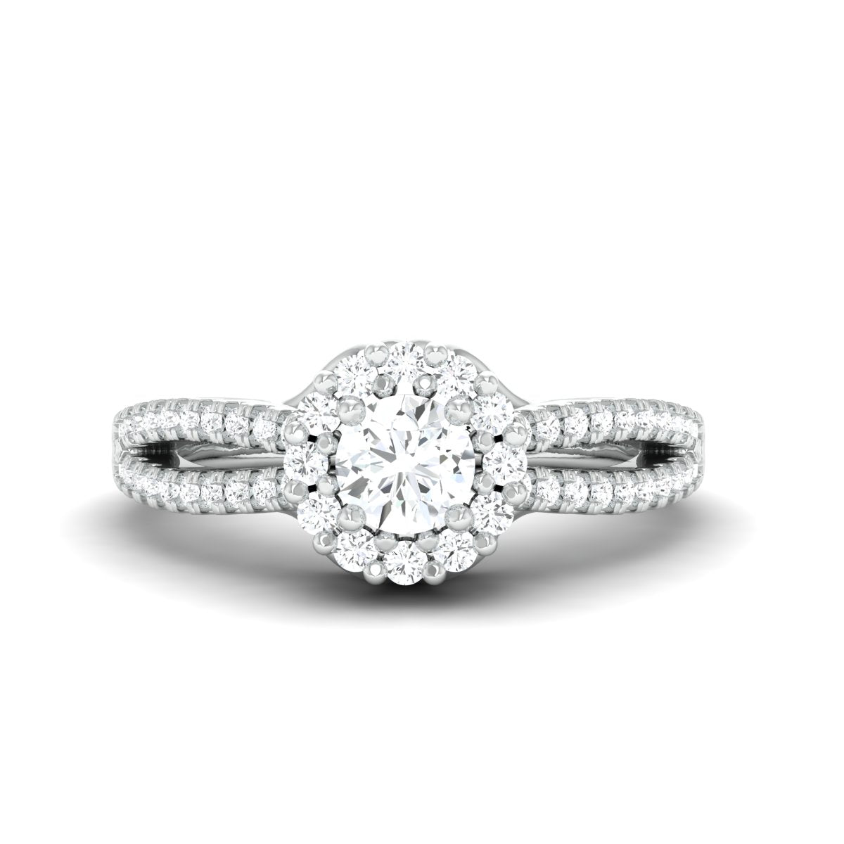 Designer 30-Pointer Platinum Halo Solitaire Ring with Split Shank JL PT 976   Jewelove.US