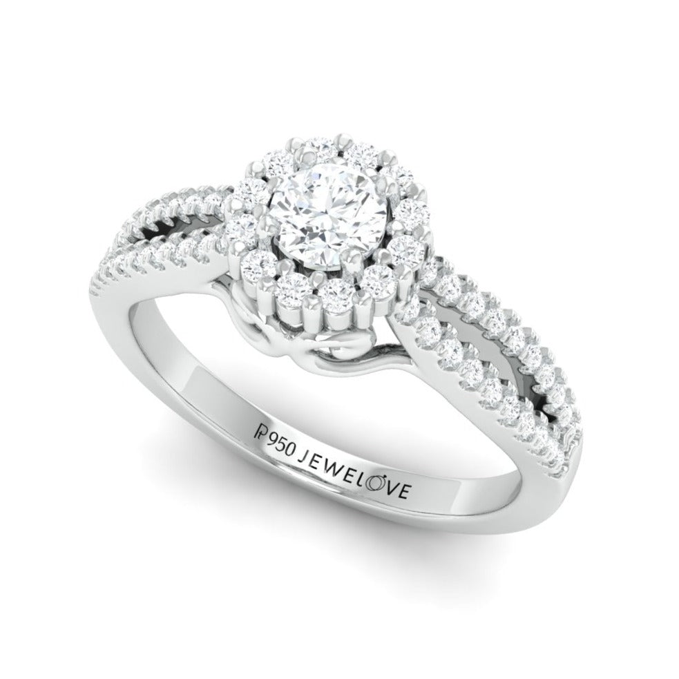 Designer 30-Pointer Platinum Halo Solitaire Ring with Split Shank JL PT 976