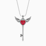 Load image into Gallery viewer, Platinum Ruby Heart Wings Pendant with Diamond for Women JL PT P 18035   Jewelove.US
