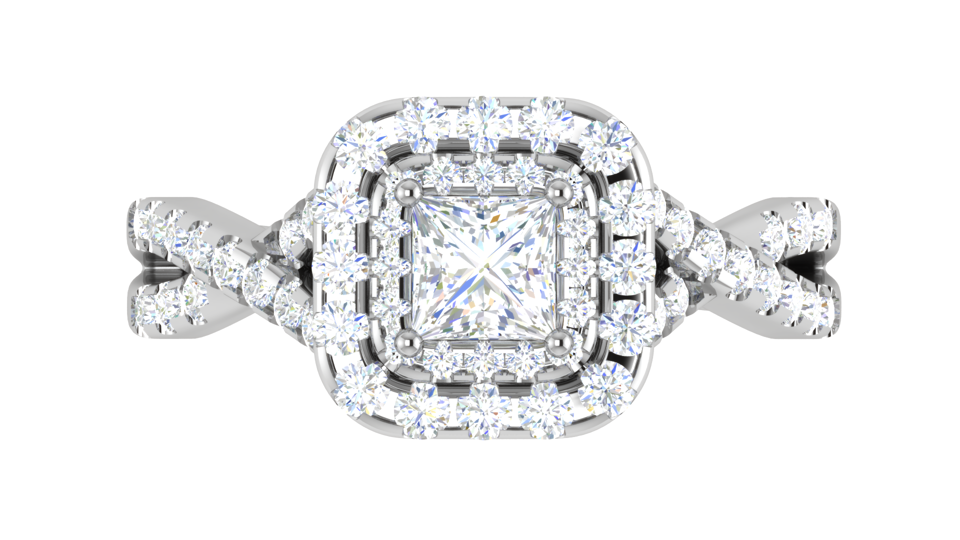 0.50 cts Princess Cut Solitaire Double Halo Diamond Twisted Shank Platinum Ring JL PT RH PR 259   Jewelove.US