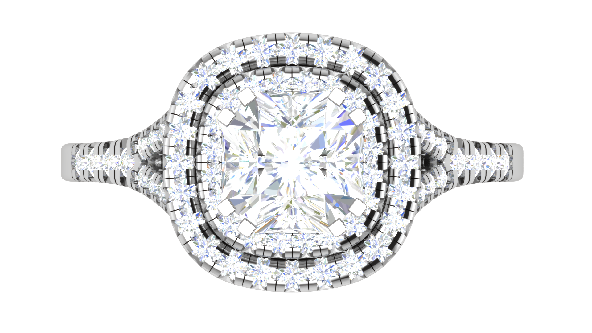0.70 cts Solitaire Double Halo Diamond Shank Platinum Ring JL PT RH RD 101   Jewelove.US