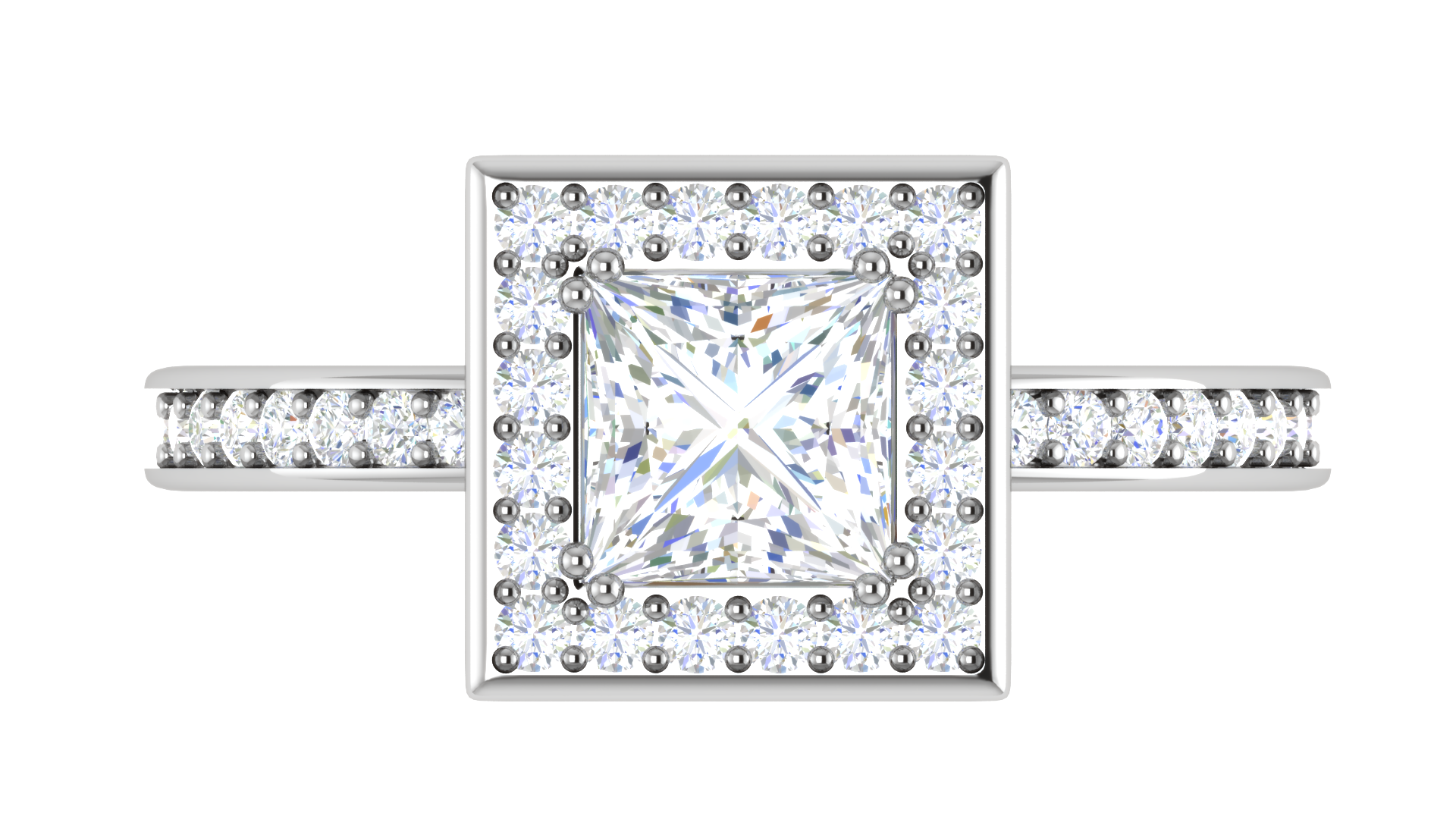 1 Carat Princess Cut Solitaire Square Halo Diamond Shank Platinum Ring JL PT RH PR 167   Jewelove.US