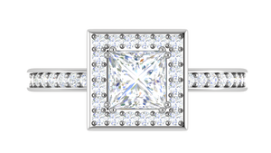 1 Carat Princess Cut Solitaire Square Halo Diamond Shank Platinum Ring JL PT RH PR 167   Jewelove.US