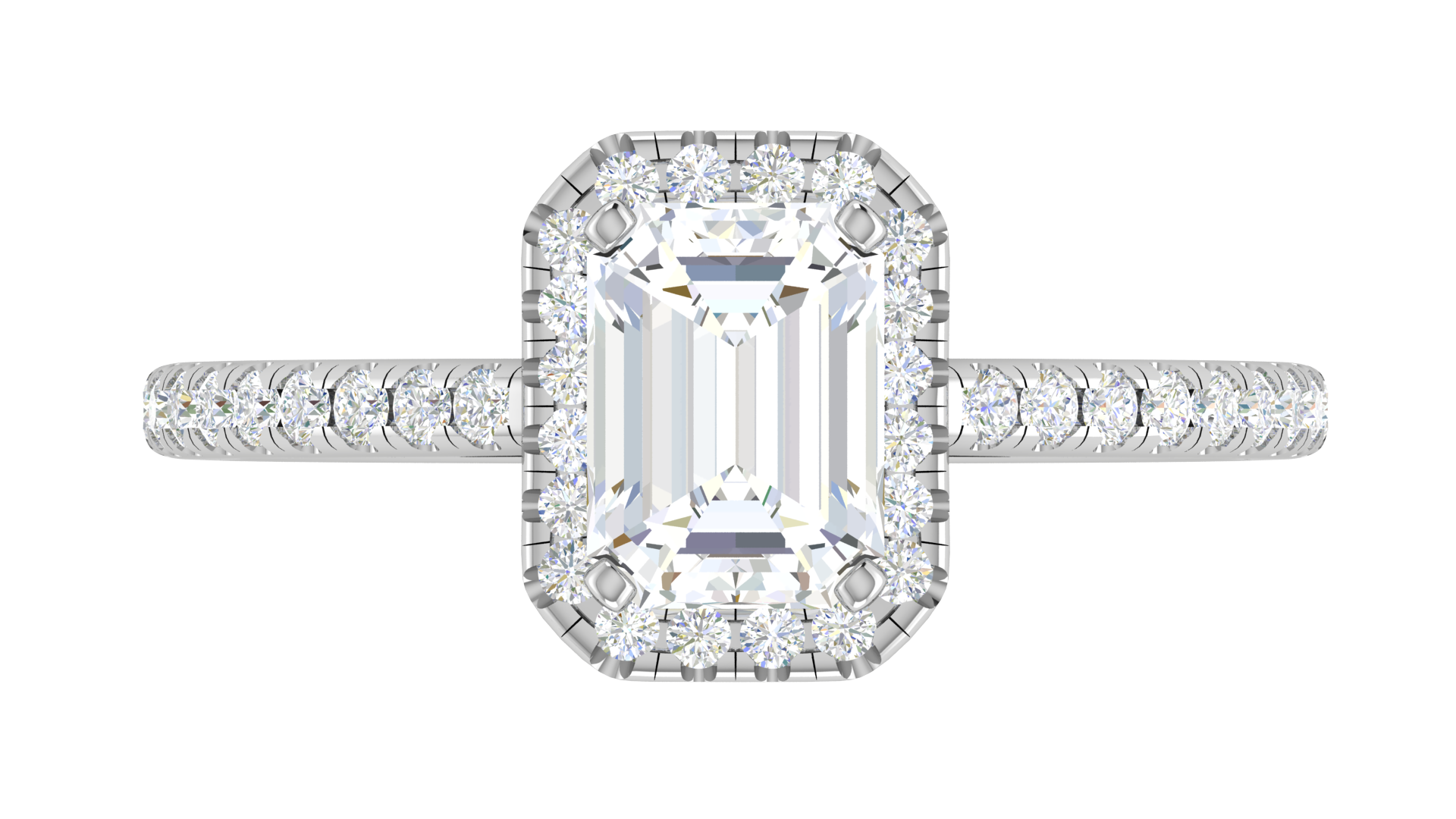 0.70cts Emerald Cut Diamond Halo Diamond Shank Platinum Ring JL PT RH EM 120   Jewelove.US