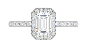 0.70cts Emerald Cut Diamond Halo Diamond Shank Platinum Ring JL PT RH EM 120   Jewelove.US
