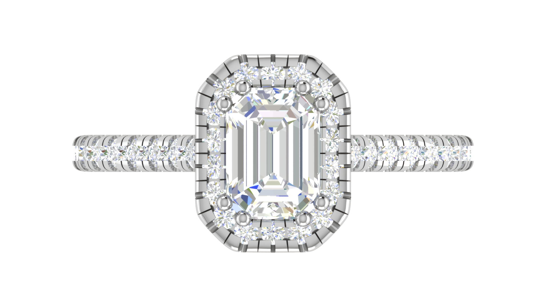 0.70cts Emerald Cut Diamond Halo Diamond Shank Platinum Ring JL PT RH EM 133   Jewelove.US