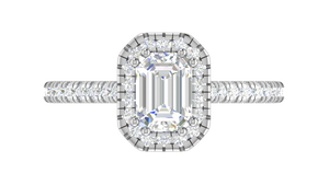 0.70cts Emerald Cut Diamond Halo Diamond Shank Platinum Ring JL PT RH EM 133   Jewelove.US