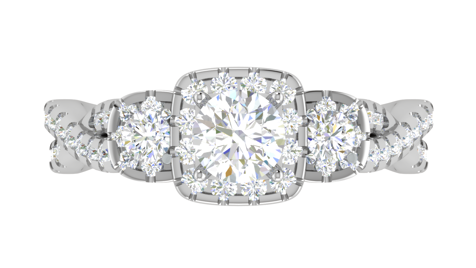 0.50 cts Solitaire Square Halo Twisted Shank Platinum Ring JL PT R3 RD 172   Jewelove.US