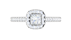 0.50 cts Princess Cut Solitaire Halo Diamond Shank Platinum Ring JL PT RH PR 286   Jewelove.US