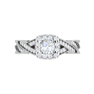 0.30cts Solitaire Square Halo Diamond Twisted Shank Platinum Ring JL PT RV RD 147   Jewelove