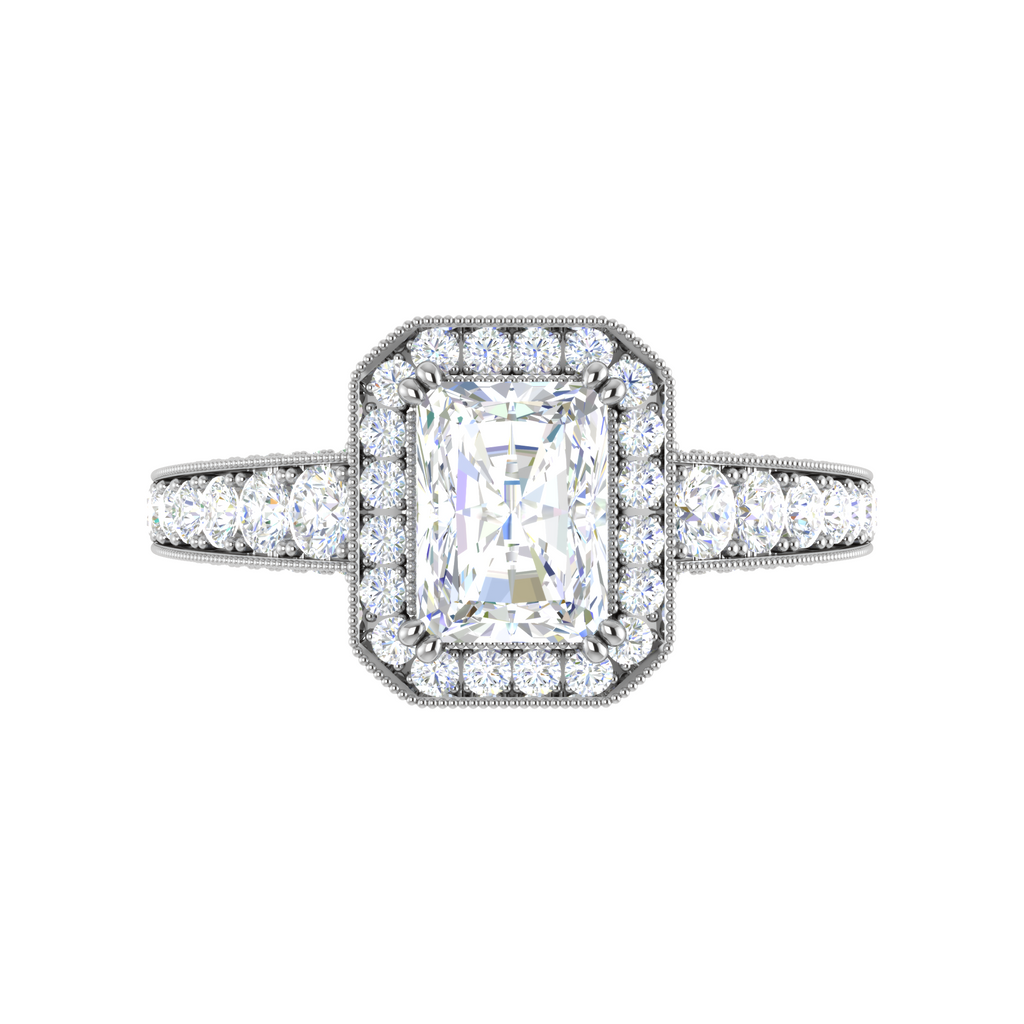 0.70cts. Emerald Cut Solitaire Halo Diamond Shank Platinum Ring JL PT WB5903E   Jewelove.US