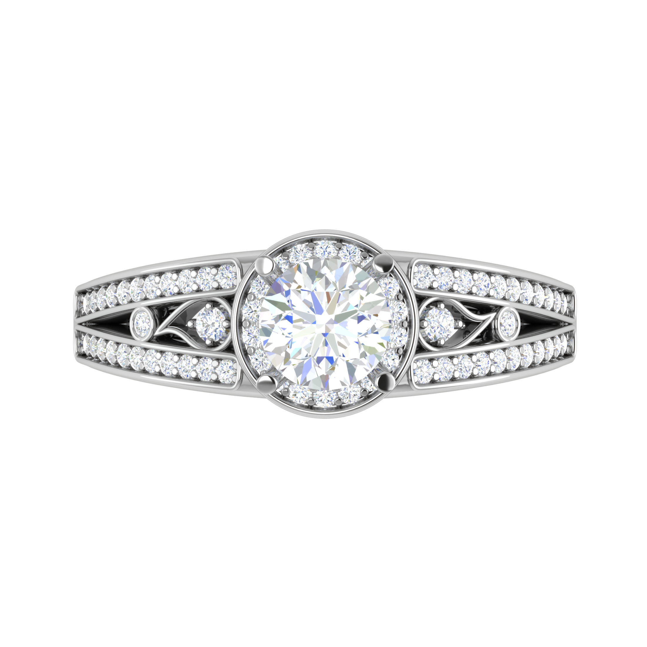 0.50 cts Solitaire Halo Diamond Split Shank Platinum Ring JL PT RH RD 208   Jewelove.US