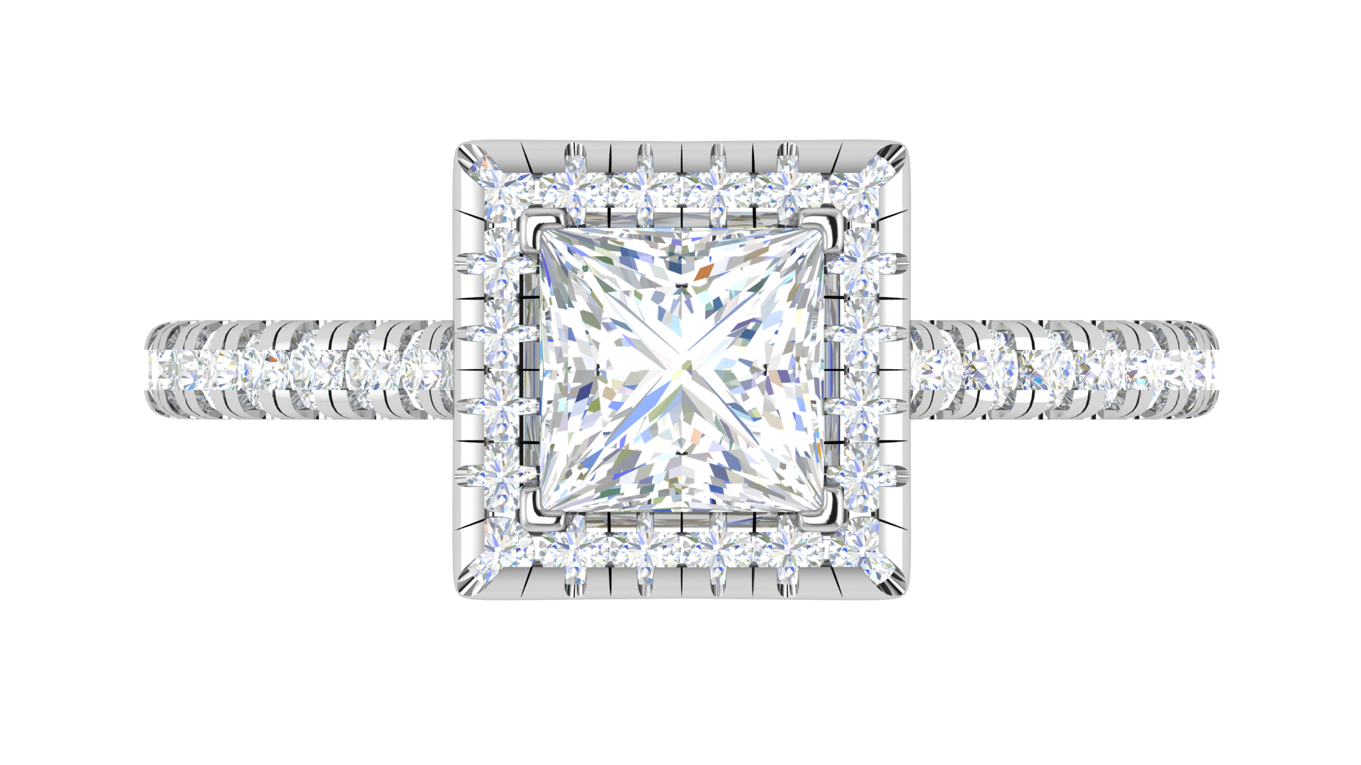 1 Carat Princess Cut Solitaire Square Halo Diamond Shank Platinum Ring JL PT RH PR 130   Jewelove.US