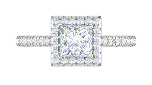 1 Carat Princess Cut Solitaire Square Halo Diamond Shank Platinum Ring JL PT RH PR 130   Jewelove.US