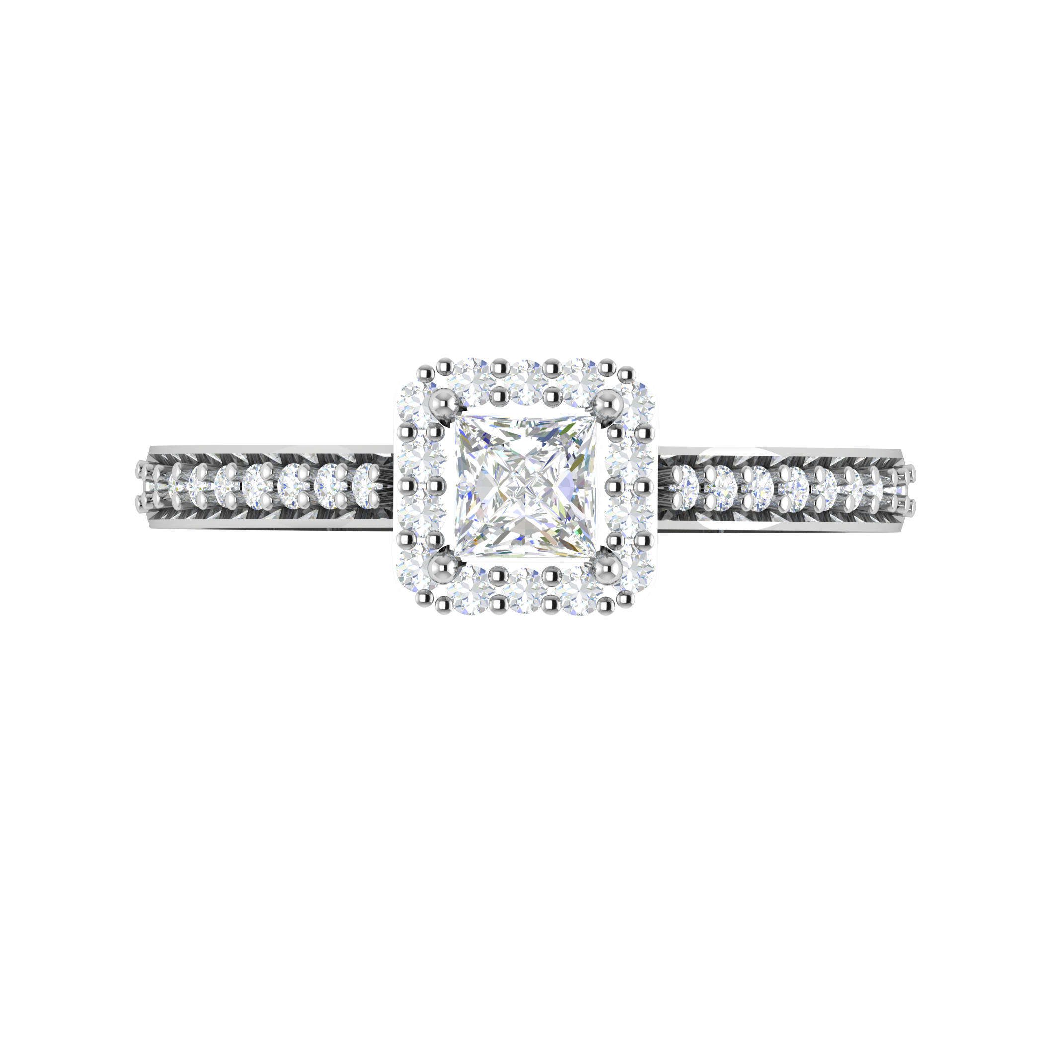 0.30 cts. Princess Cut Diamond Halo Diamond Shank Platinum Solitaire Engagement Ring JL PT RP RD 111   Jewelove.US