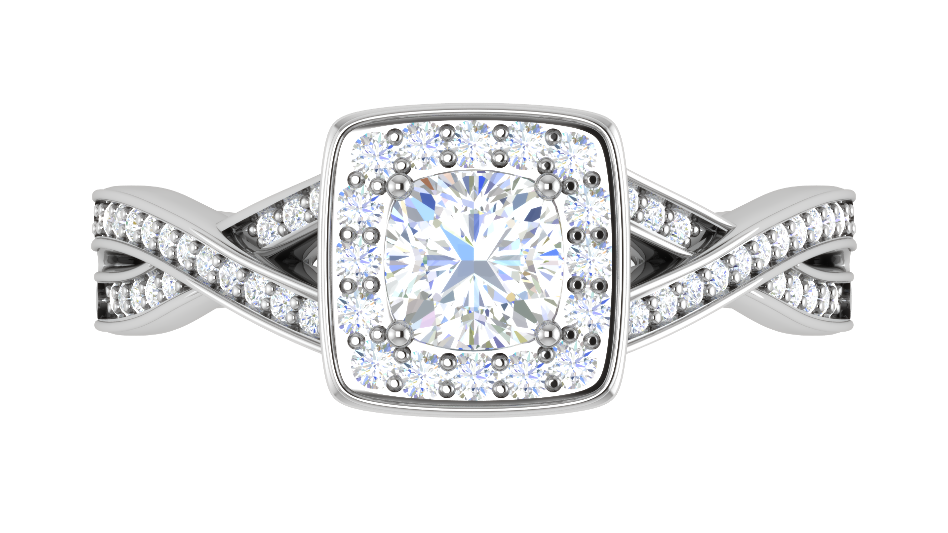 0.50 cts Cushion Solitaire Halo Diamond Twisted Shank Platinum Ring JL PT RH CU 255   Jewelove.US