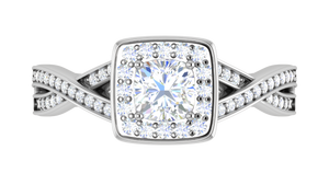 0.50 cts Cushion Solitaire Halo Diamond Twisted Shank Platinum Ring JL PT RH CU 255   Jewelove.US