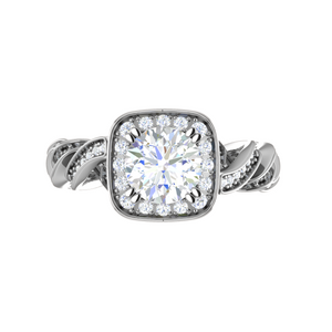 0.30 cts Solitaire Square Halo Diamond Twisted Shank Platinum Ring JL PT REHS1530-A   Jewelove.US