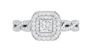 0.50 cts Princess Square Double Halo Twisted Shank Cut Solitaire Platinum Ring JL PT RH PR 260   Jewelove.US
