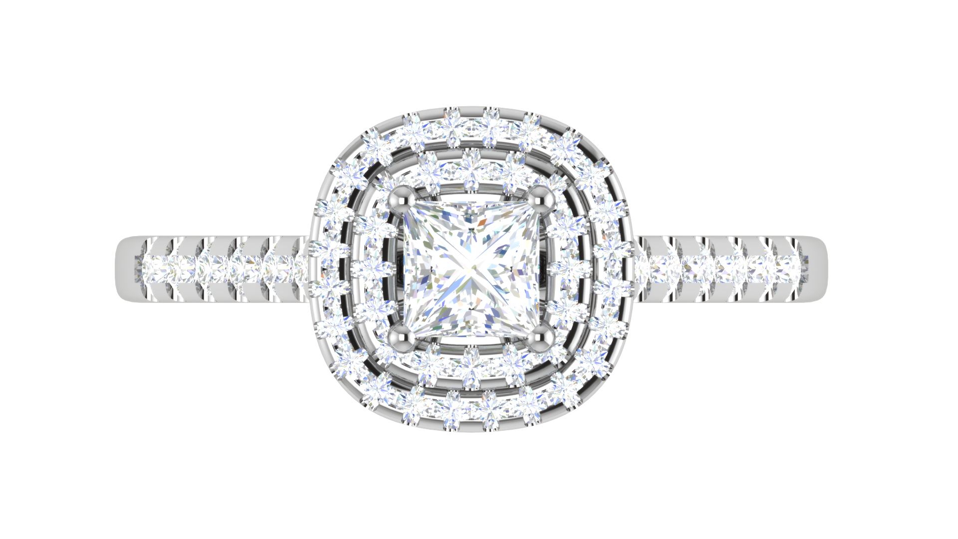 0.50 cts Princess Cut Solitaire Double Halo Diamond Shank Platinum Ring JL PT RH PR 280   Jewelove.US