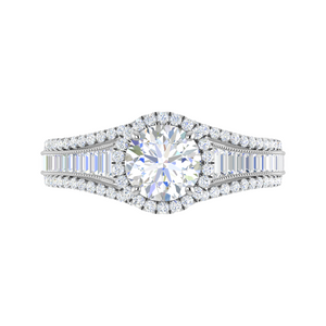 0.50cts Solitaire Halo Diamond Split Shank Baguette Platinum Ring JL PT WB5929E   Jewelove.US