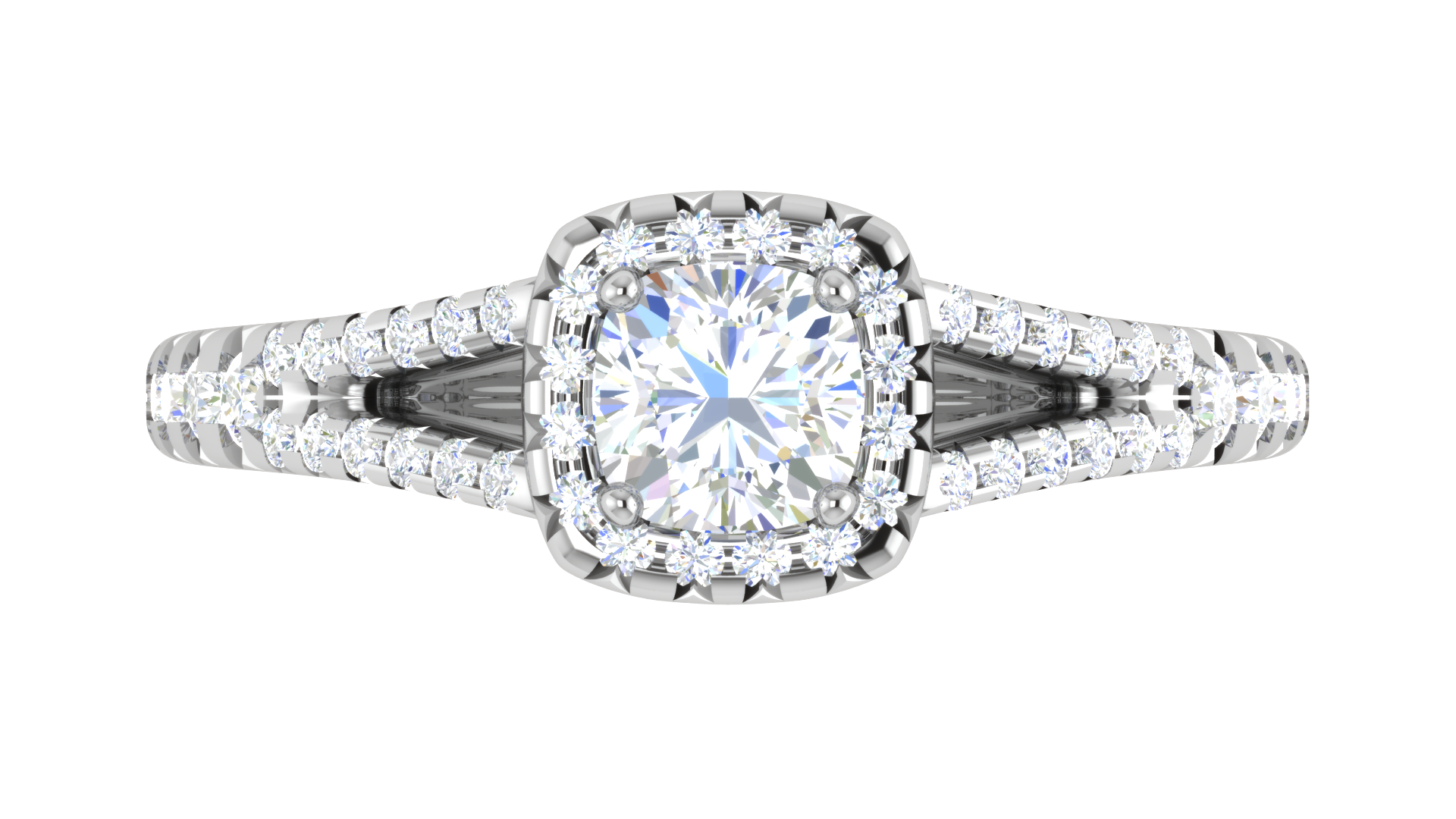 0.50 cts Cushion Solitaire Halo Diamond Split Shank Platinum Ring JL PT RH CU 256   Jewelove.US