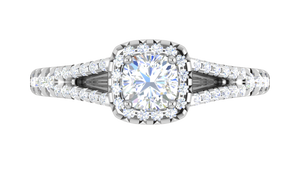 0.50 cts Cushion Solitaire Halo Diamond Split Shank Platinum Ring JL PT RH CU 256   Jewelove.US