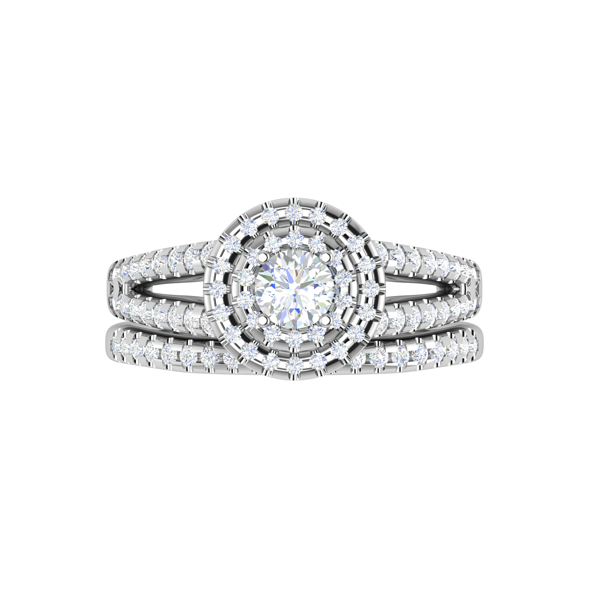 0.30 cts Solitaire Double Halo Diamond Split Shank Platinum Ring JL PT MHD272   Jewelove.US