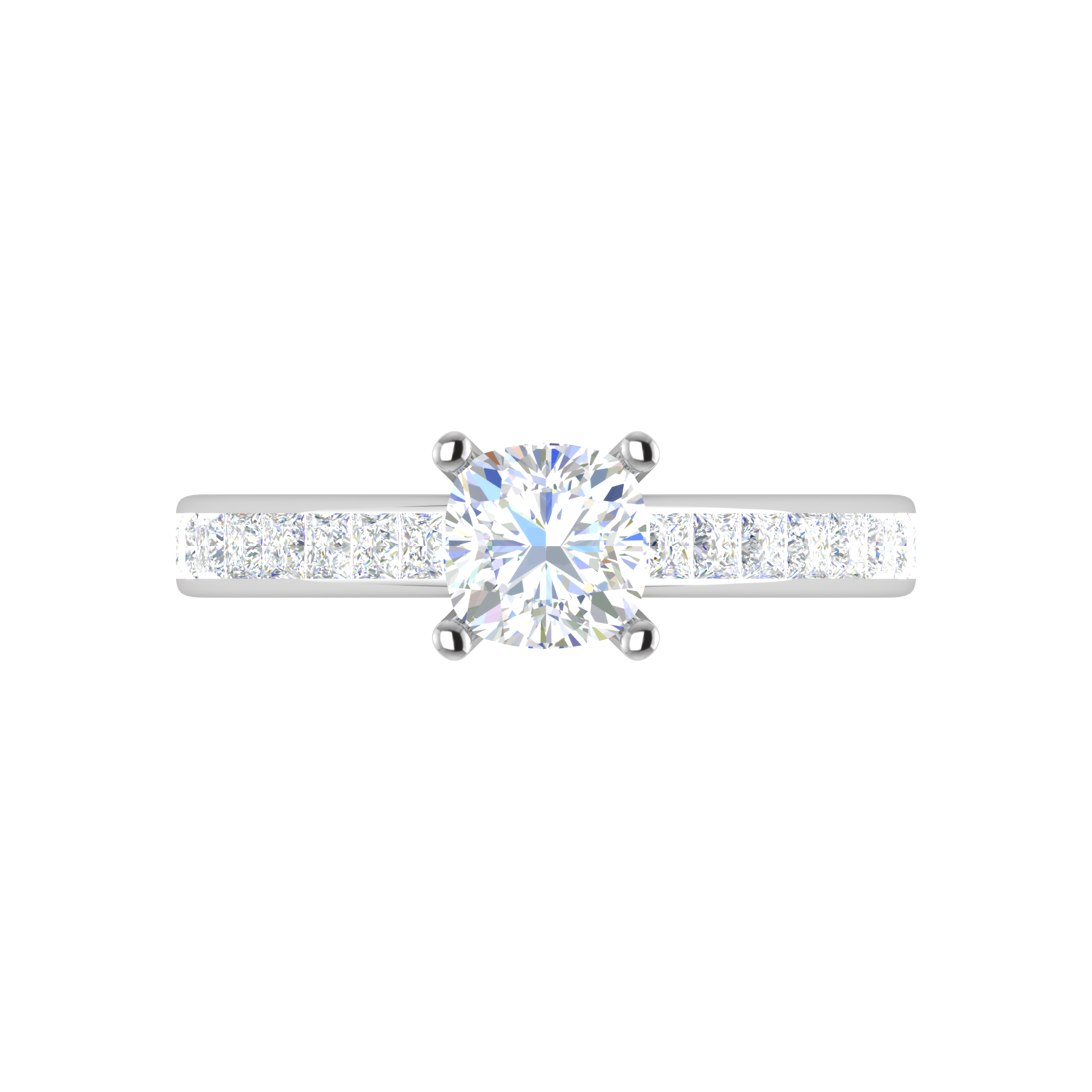 0.50cts Cushion Solitaire with Princess Cut Diamond Shank Platinum Ring JL PT RC CU 153   Jewelove.US