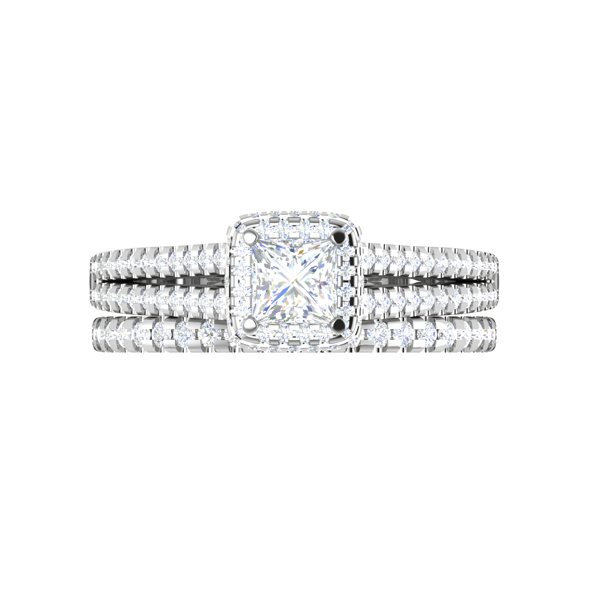 0.50cts Princess Cut Solitaire Double Halo Diamond Split Shank Platinum Ring JL PT RV PR 130   Jewelove.US