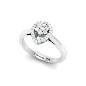 Pressure-set Solitaire Look Pear Shape Platinum Ring with Diamonds for Women JL PT 972