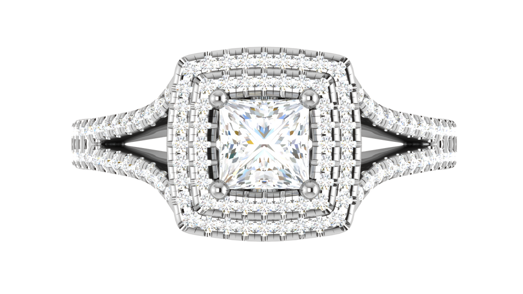 0.70 cts Princess Cut Solitaire Square Double Halo Diamond Split Shank Platinum Ring JL PT RH PR 116   Jewelove.US