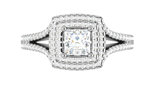 0.70 cts Princess Cut Solitaire Square Double Halo Diamond Split Shank Platinum Ring JL PT RH PR 116   Jewelove.US