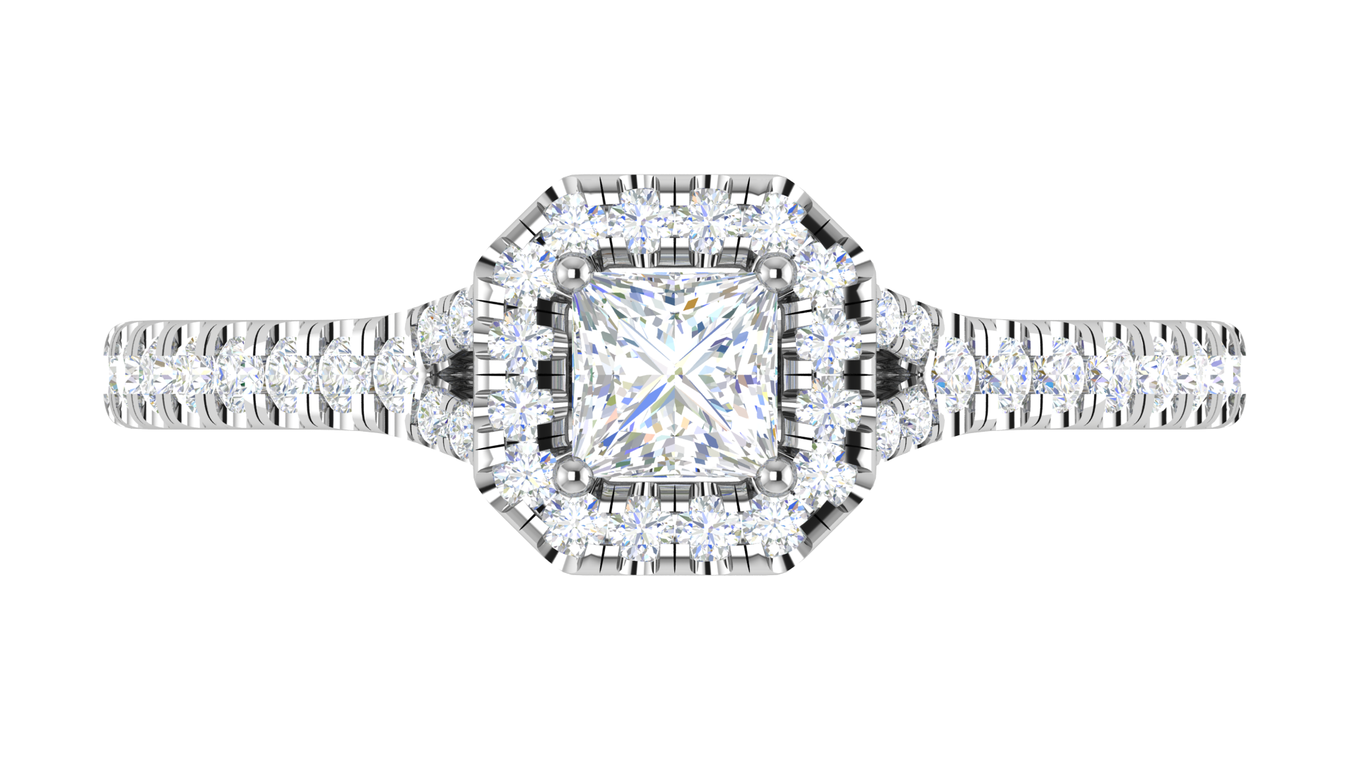 0.50 cts Princess Cut Solitaire Halo Diamond Shank Platinum Ring JL PT RH PR 235   Jewelove.US