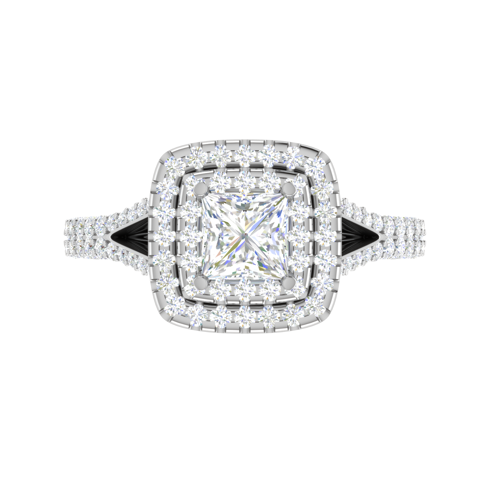 0.50cts Princess Cut Solitaire Double Square Halo Split Shank Platinum Ring for Women JL PT RV PR 153   Jewelove.US