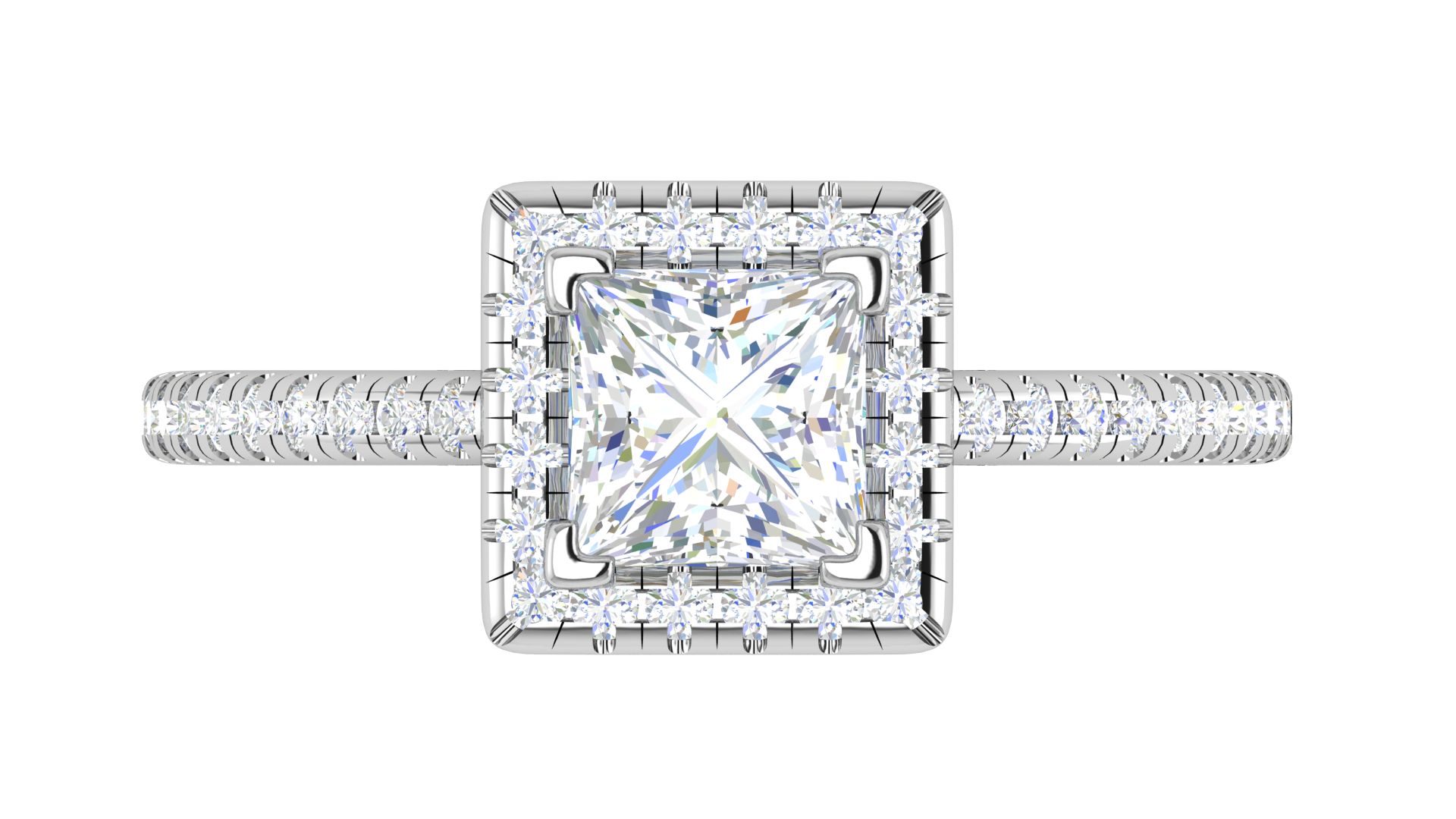 1 Carat Princess Cut Solitaire Square Halo Diamond Shank Platinum Ring JL PT RH PR 117   Jewelove.US