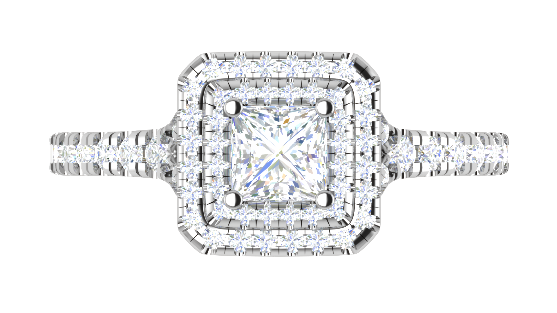 0.50 cts Princess Cut Solitaire Double Square Halo Shank Platinum Ring JL PT RH PR 241   Jewelove.US