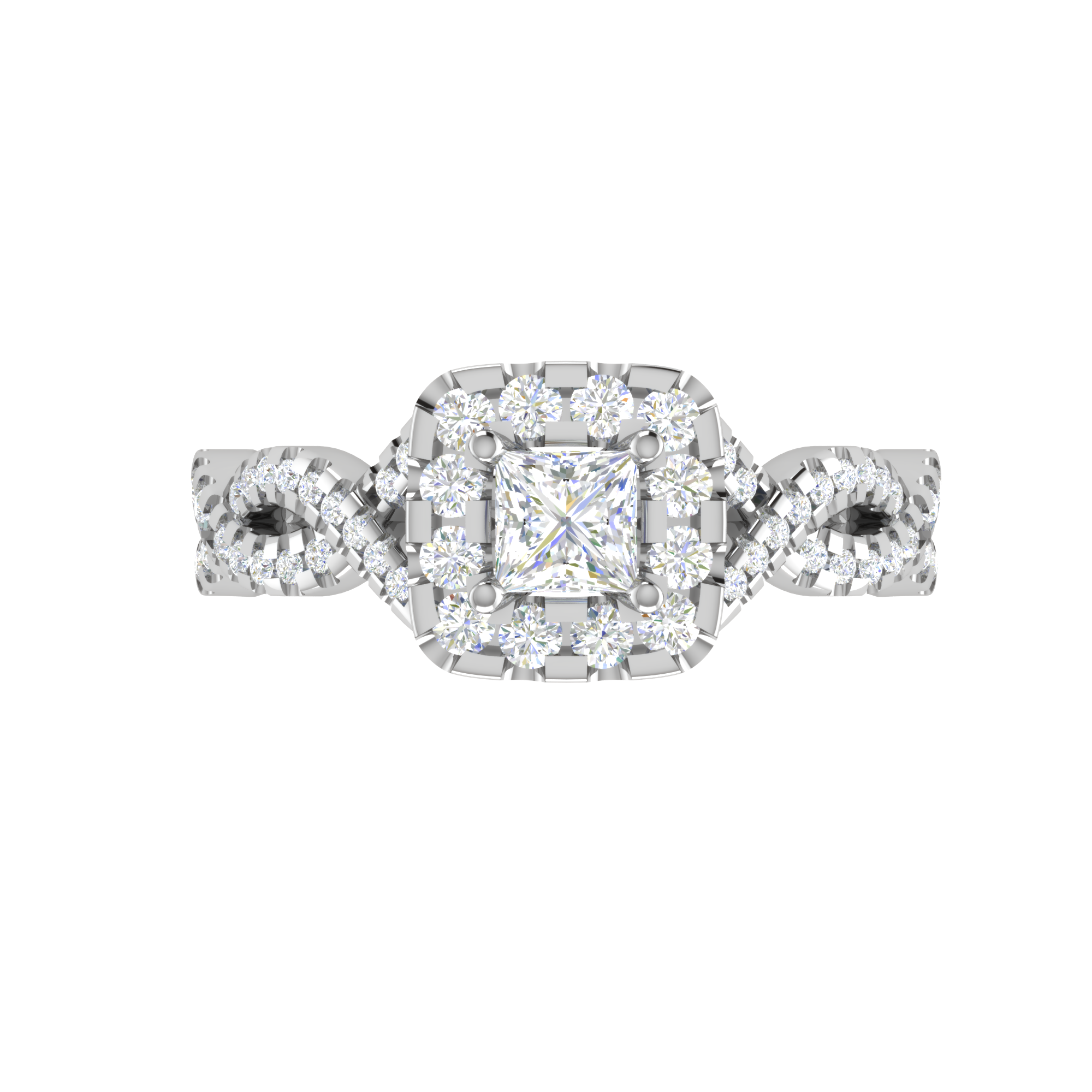 0.40cts Princess Cut Solitaire Halo Diamond Twisted Platinum Ring for Women JL PT RV PR 151   Jewelove.US
