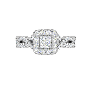 0.40cts Princess Cut Solitaire Halo Diamond Twisted Platinum Ring for Women JL PT RV PR 151   Jewelove.US