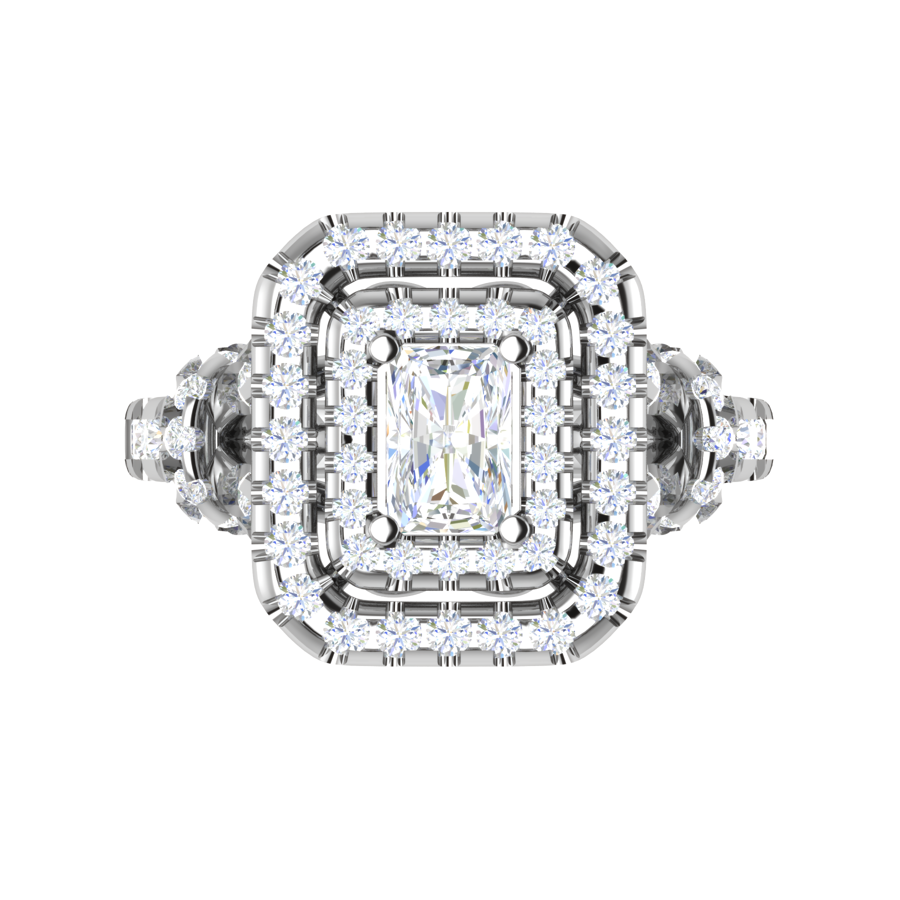 0.50cts. Emerald Cut Solitaire Double Halo Diamond Shank Platinum Ring JL PT WB6009E   Jewelove.US