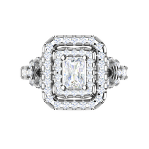 0.50cts. Emerald Cut Solitaire Double Halo Diamond Shank Platinum Ring JL PT WB6009E   Jewelove.US