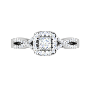 0.30 cts. Princess Cut Solitaire Halo Diamond Twisted Shank Platinum Ring JL PT RP AS 212   Jewelove.US