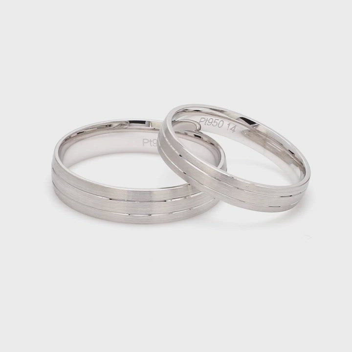 Japanese Platinum Love Bands with 2 Sleek Grooves JL PT 535