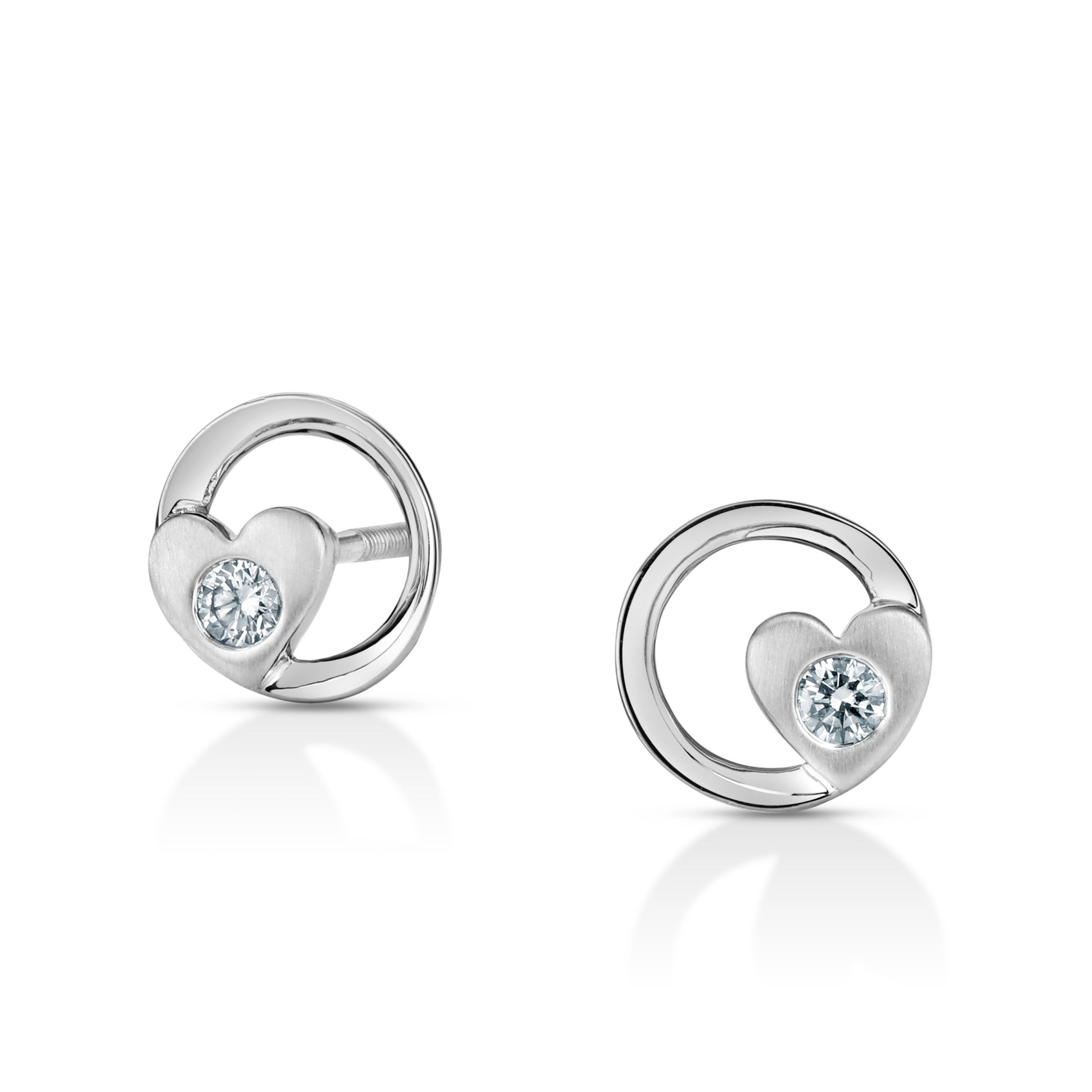 Platinum Heart in Circle Diamonds Earrings JL PT E 245   Jewelove.US