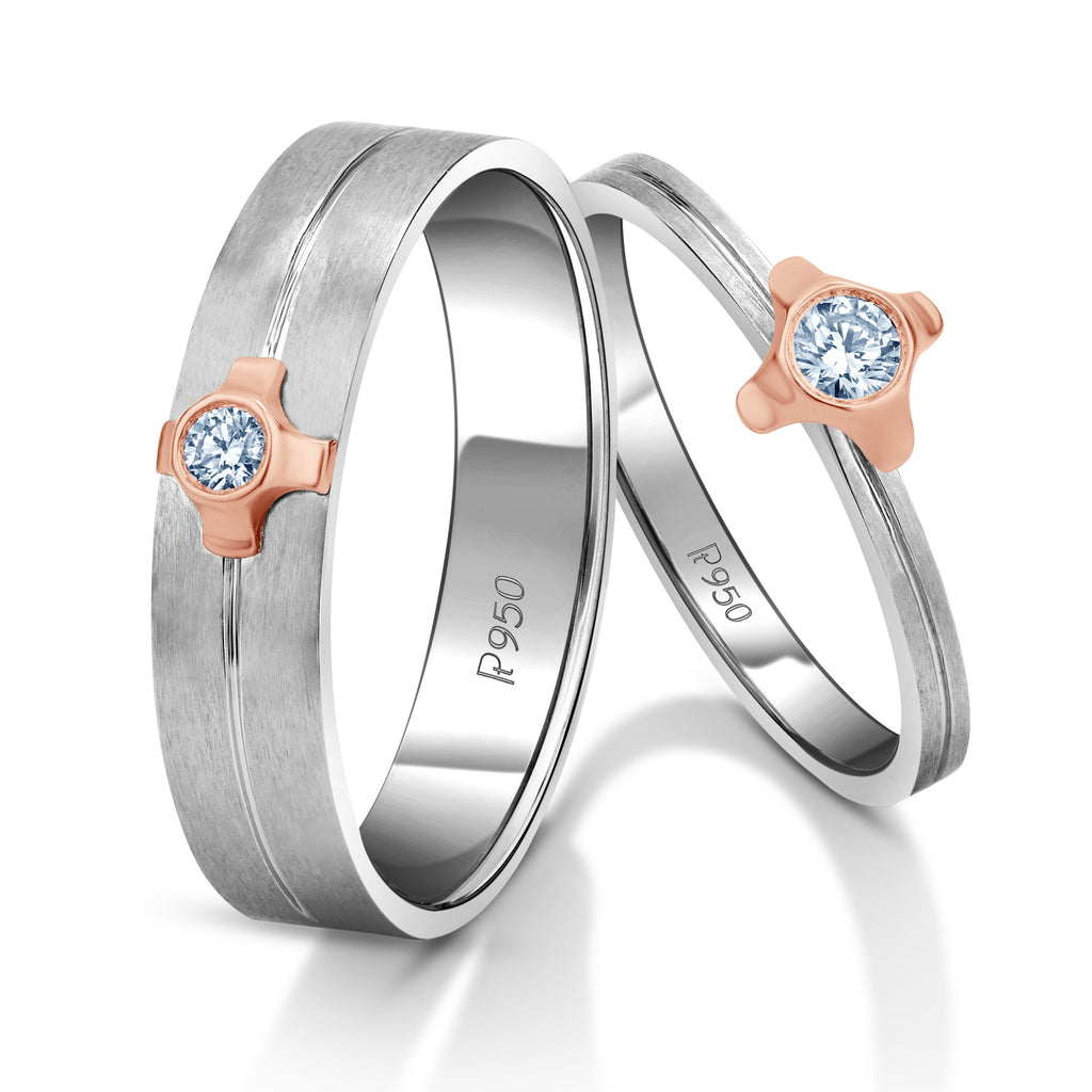 Platinum Love Bands with Rose Gold & Diamonds JL PT 1075  Both-SI-IJ Jewelove.US