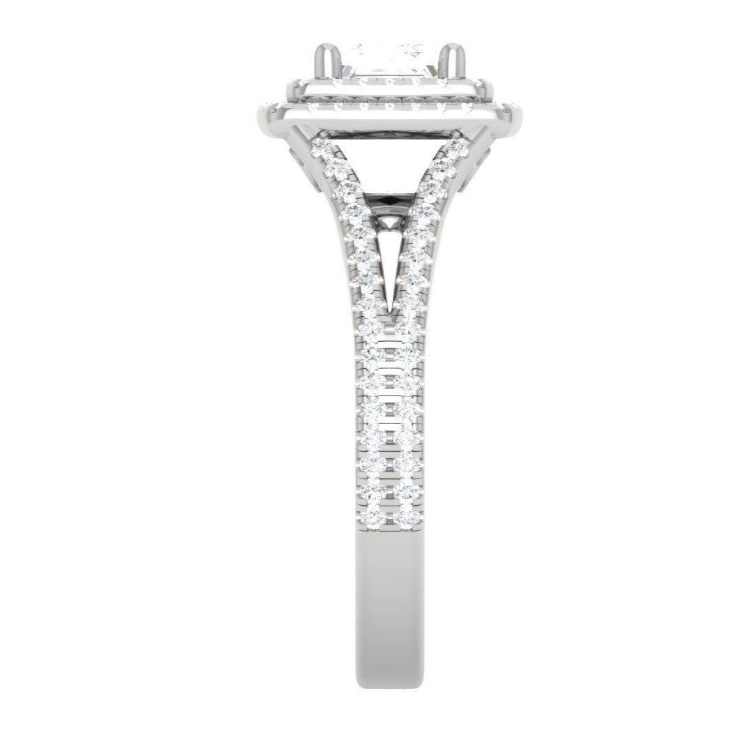 0.70 cts Princess Cut Solitaire Square Double Halo Diamond Split Shank Platinum Ring JL PT RH PR 116   Jewelove.US