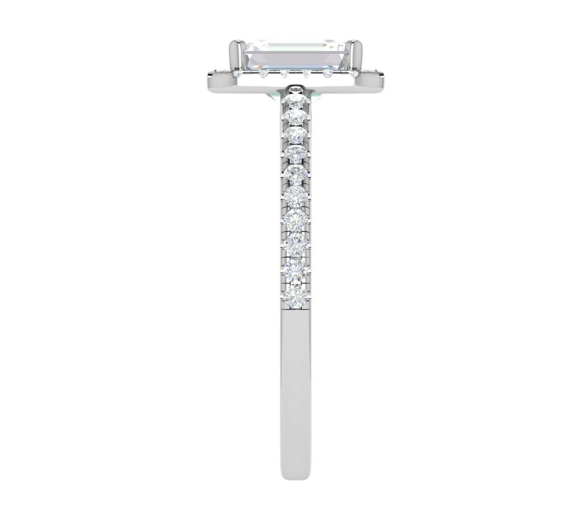 0.70cts Emerald Cut Diamond Halo Diamond Shank Platinum Ring JL PT RH EM 120   Jewelove.US
