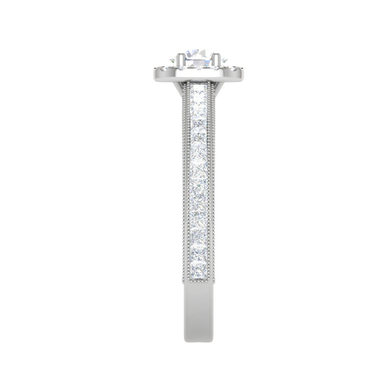 0.50 cts Solitaire Halo Diamond Platinum with Princess cut Side Diamond Ring JL PT RH RD 192   Jewelove.US